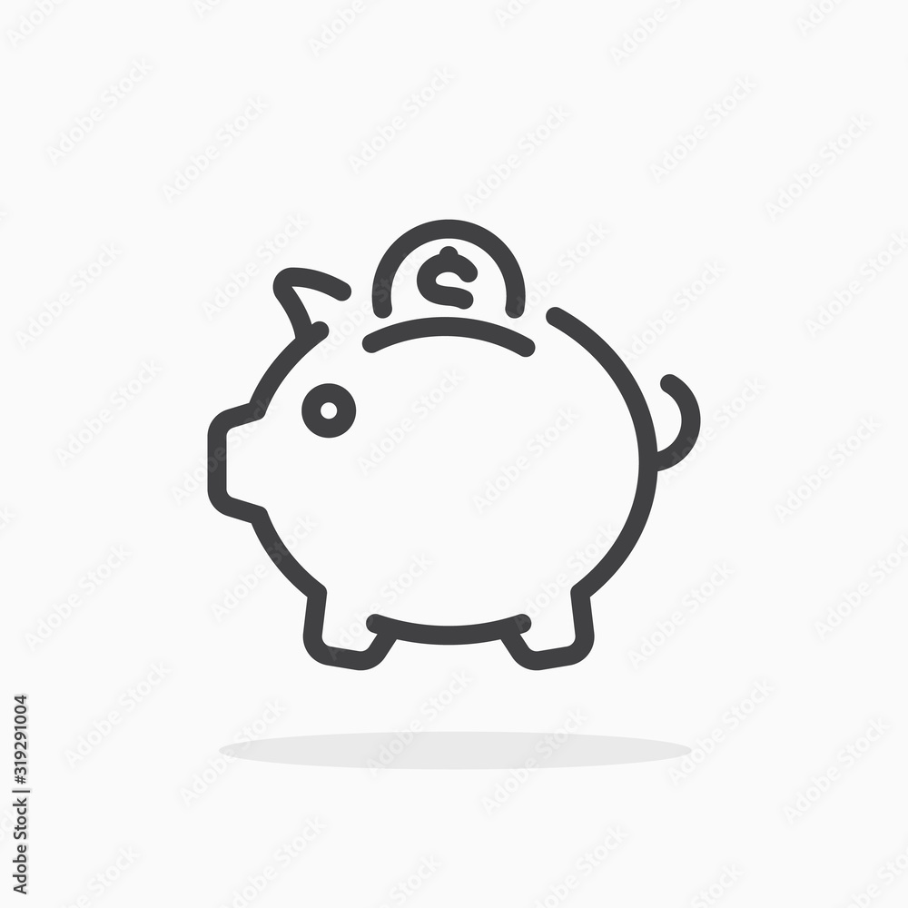 Fototapeta premium Piggy bank icon in line style. Editable stroke.
