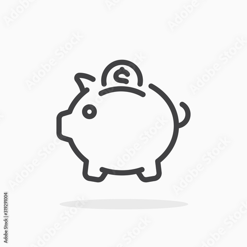 Piggy bank icon in line style. Editable stroke.