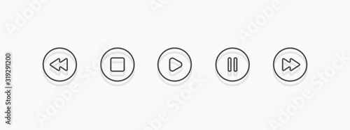 Media player icon set in trendy outline style, vector illustration