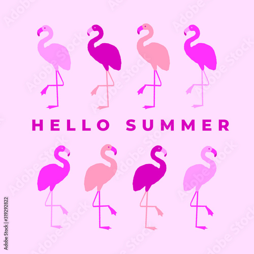 Hello summer greeting card flamingo vector