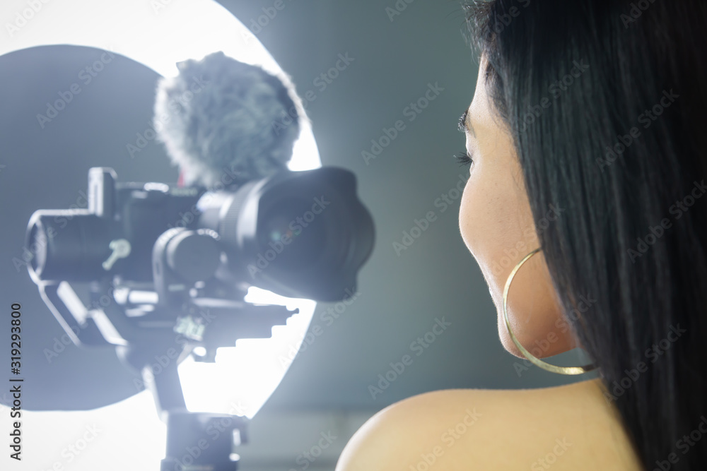 Female vlogger doing a video Female vlogger doing a video