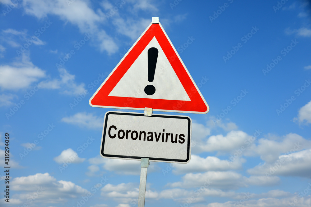 Coronavirus, Infektion, Krankheit, Epidemie, 2019-nCoV, Verkehrsschild, Warnung, symbolisch, WHO, Erreger, QuarantÃ¤ne, SARS, Pandemie, Infektionskrankheit, Ansteckung