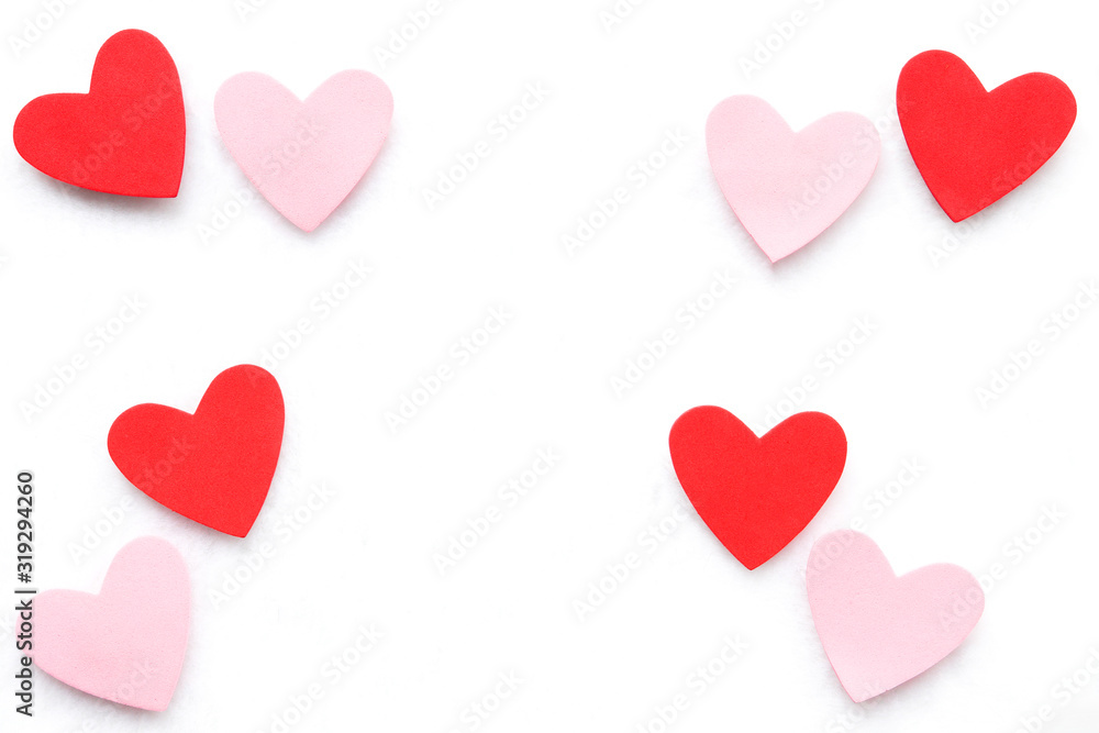 Valentine hearts on a white background