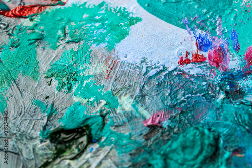 Fototapeta Naklejka Na Ścianę i Meble -  Background image of bright oil-paint palette closeup.