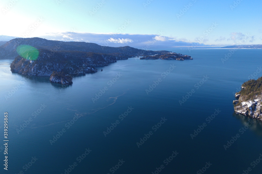 Aerial photo of Halibut Cove in Alaska during winter Aerial photo of Halibut Cove in Alaska during winter