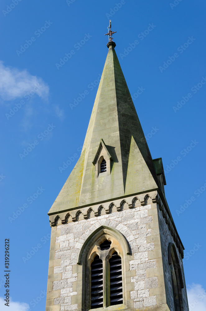 A square stone church steeple
