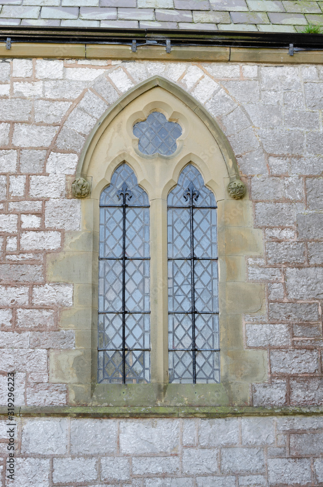 An arched church window.