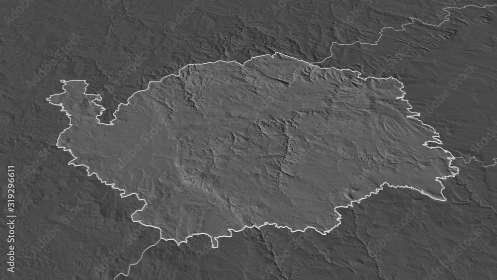 Karlovarský, region with its capital, zoomed and extruded on the bilevel map of Czech Republic in the conformal Stereographic projection. Animation 3D Karlovarský, region with its capital, zoomed and extruded on the bilevel map of Czech Republic in the conformal Stereographic projection. Animation 3D