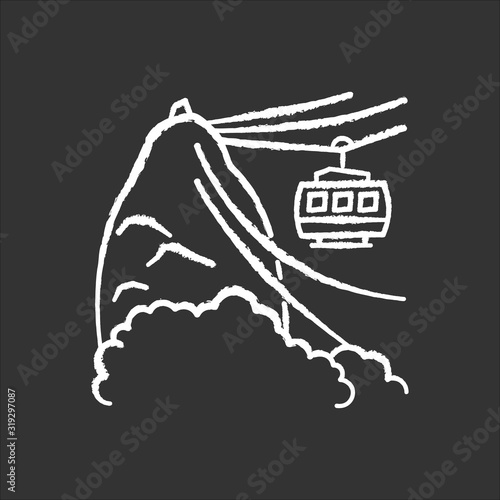 Ropeway chalk white icon on black background. Complexo do Alemao. Brazilian landmark. South America. Favelas. Urban transportation. Isolated vector chalkboard illustration photo