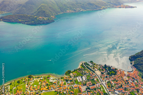 Aerial view of Como lake, Dongo, Italy.