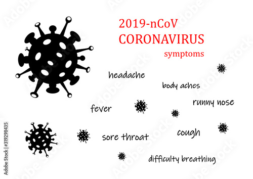 Novel coronavirus (2019-nCoV) symptoms. Pandemic virus. Symbol, icon vector. Chinese, healthcare, Wuhan virus, vector icons with lettering. 