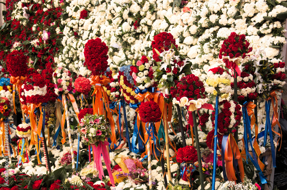 Close-up of the flowers of a religious offering