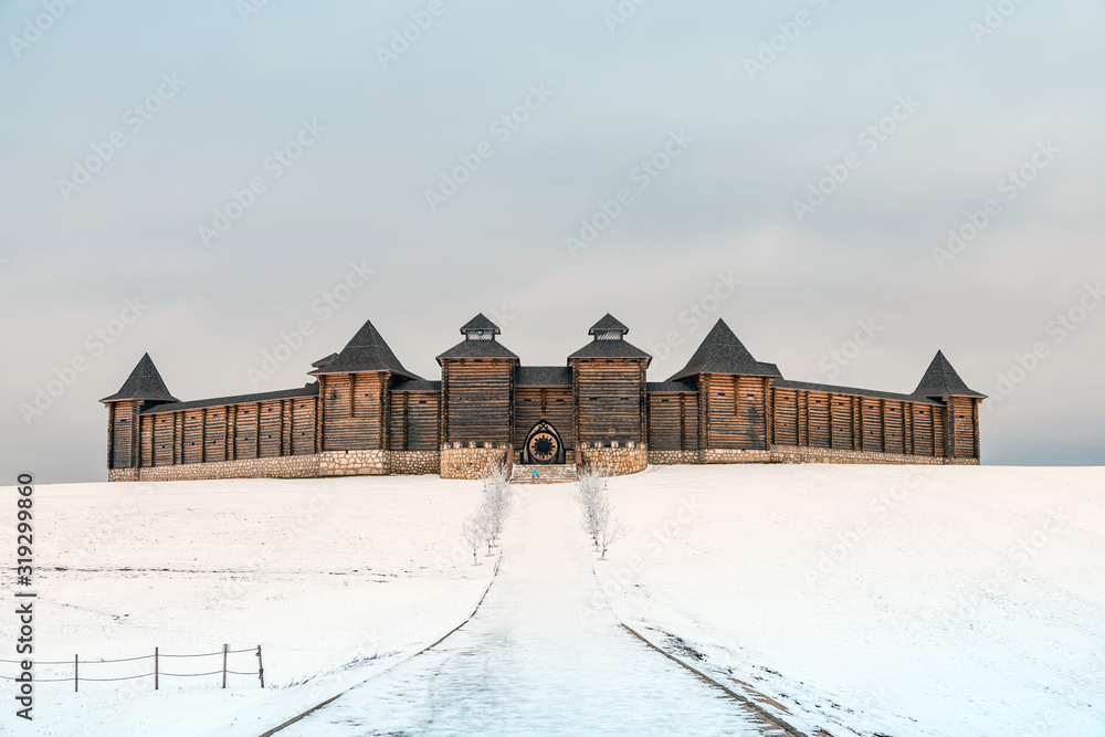 Wooden fortress. Kudykina mountain. Lipetsk region. Russia. January 2020 Wooden fortress. Kudykina mountain. Lipetsk region. Russia. January 2020