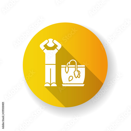 Withering plant orange flat design long shadow glyph icon. Dead domesticated plant. Wilting houseplant. Dying flower. Unfavourable conditions. Indoor gardening. Silhouette RGB color illustration