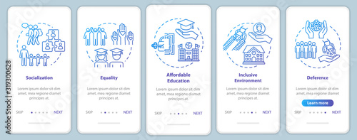 Inclusive education onboarding mobile app page screen with concepts. Special conditions for the disabled walkthrough five steps graphic instructions. UI vector template with RGB color illustrations