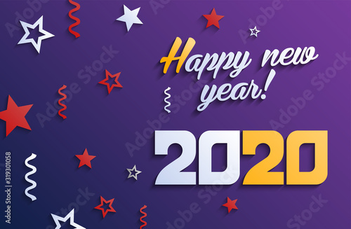 Vector modern minimalist Happy new year card for 2020 Year. 2020 a Happy New Year greetings. Jubilee or birthday logotype. Multi colored illustration. Vector illustration