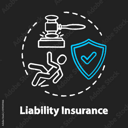 Liability insurance chalk RGB color concept icon. Legal claim. Lawsuit for incident. Insured and guarded life. Accident idea. Vector isolated chalkboard illustration on black background