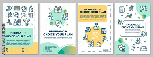 Choose insurance plan brochure template. Life guard. Flyer, booklet, leaflet print, cover design with linear icons. Vector layouts for magazines, annual reports, advertising posters