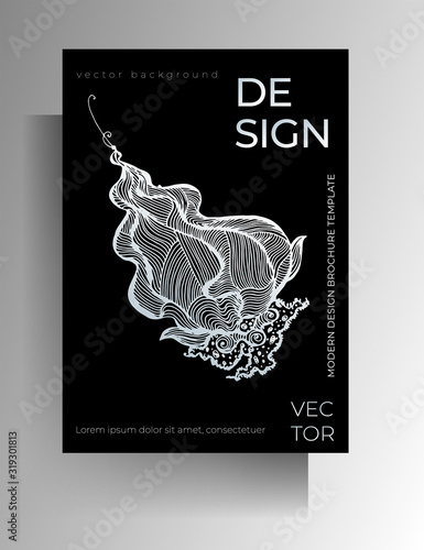 Cover template design for book, magazine, booklet, catalog, brochure. Monochrome graphic elements are manually drawn. Vector 10 EPS.