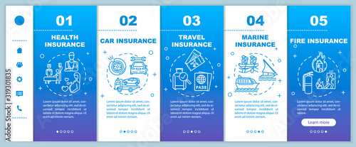 Life insurance onboarding vector template. Healthcare assurance. Injury coverage. Nautical vehicle. Responsive mobile website with icons. Webpage walkthrough step screens. RGB color concept