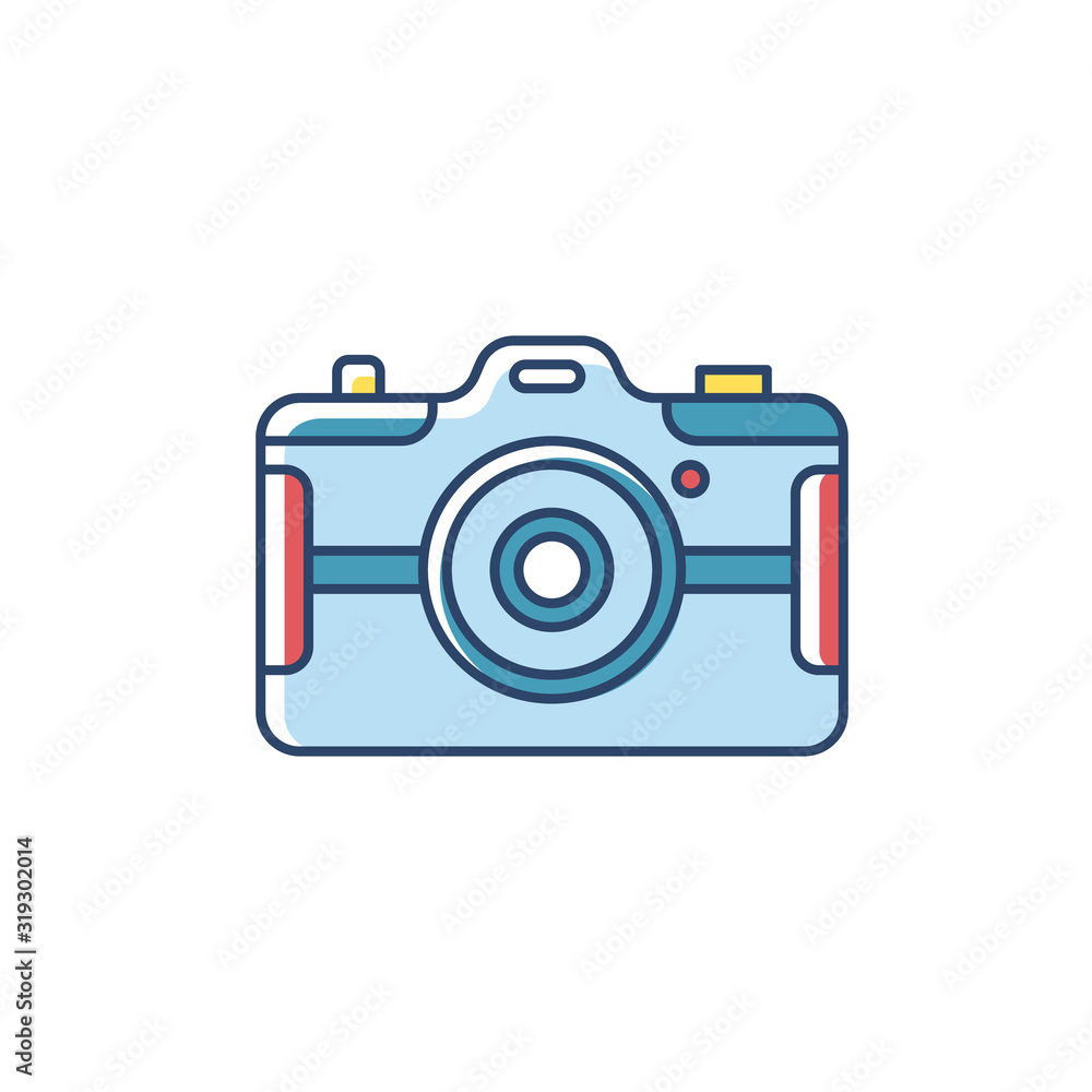 Digital still camera RGB color icon. Photography tool. Portable recording gadget. Photoshoot. Technology. Handheld electronic mobile device. Isolated vector illustration