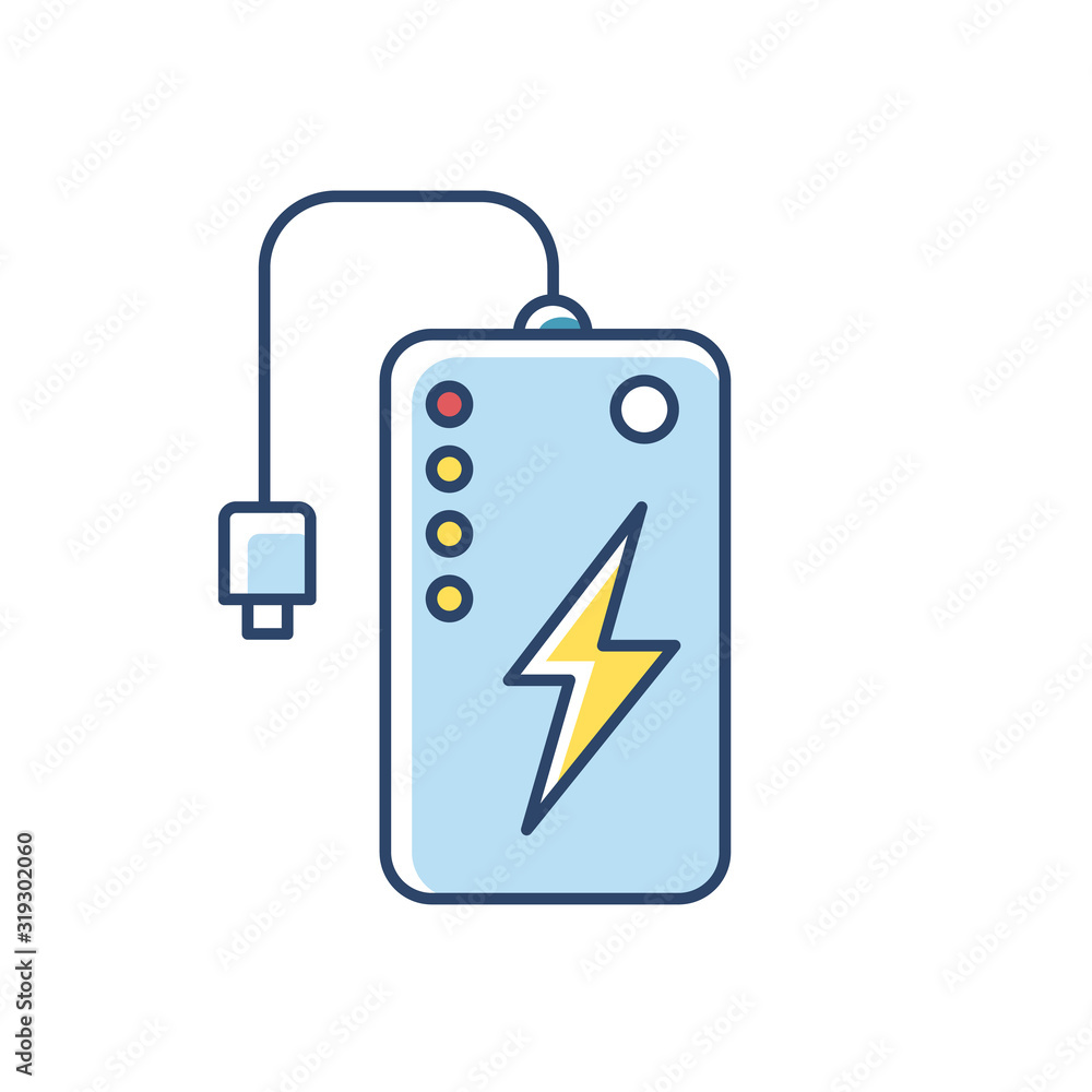 Power bank RGB color icon. Powerbank. Portable battery. Energy source. Pocket  charging gadget. Handheld USB charger. Technology. Mobile device. Isolated  vector illustration vector de Stock | Adobe Stock