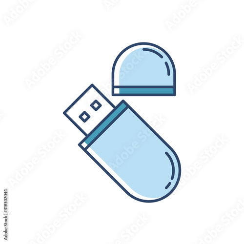 USB flash drive RGB color icon. Compact data storage device. Memory stick. Thumb drive, key. Transferring information. Small portable electronic gadget. Isolated vector illustration