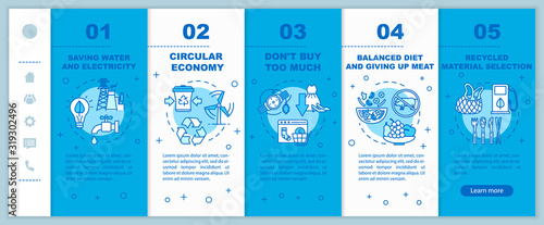 Responsible consumptiononboarding vector template. Recycle and ecology. Consumerism and consupmtion. Responsive mobile website with icons. Webpage walkthrough step screens. RGB color concept