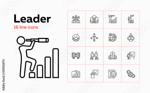 Leader line icon set. Meeting, partnership, deal. Business concept. Can be used for topics like startup, leadership, career promotion