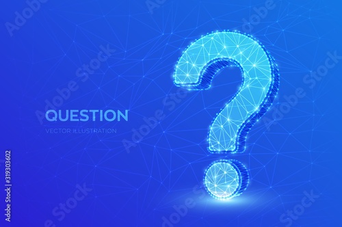 Question mark. Low poly abstract Question sign. Ask symbol. Help support, faq problem symbol, think education concept, confusion search illustration or background. 3D polygonal vector illustration.