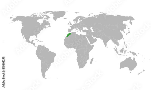 Morocco highlighted green on world political map. Gray background.