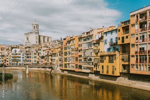 Landscape of Girona city, Catalonia, Spain. View on St. Agusti Bridge and Saint Mary Cathedral © annanahabed