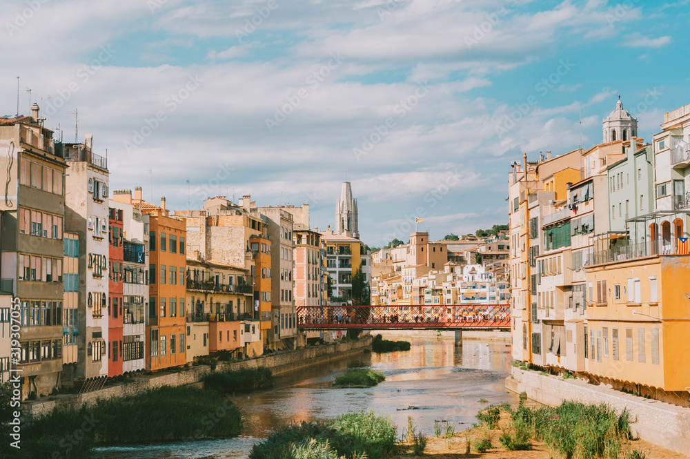 Landscape of Girona city, Catalonia, Spain, summer vacation in Europe