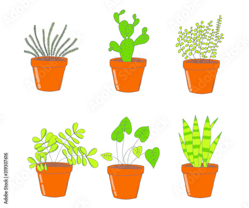 Основные RGBSet of house plant isolated. Colorful sketch home plant. Cute plants, flowers in different pots. Hand draw illustration. Creative decorative elements.