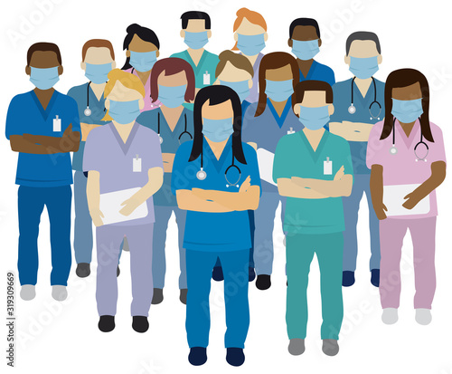 medical staff using safety face mask vector