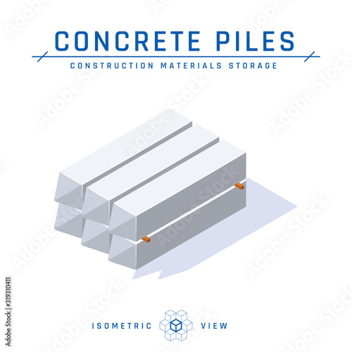Isometric concrete piles in flat style, vector