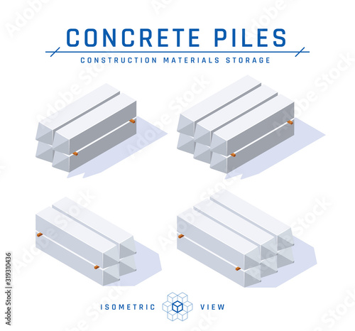Isometric concrete piles in flat style, vector