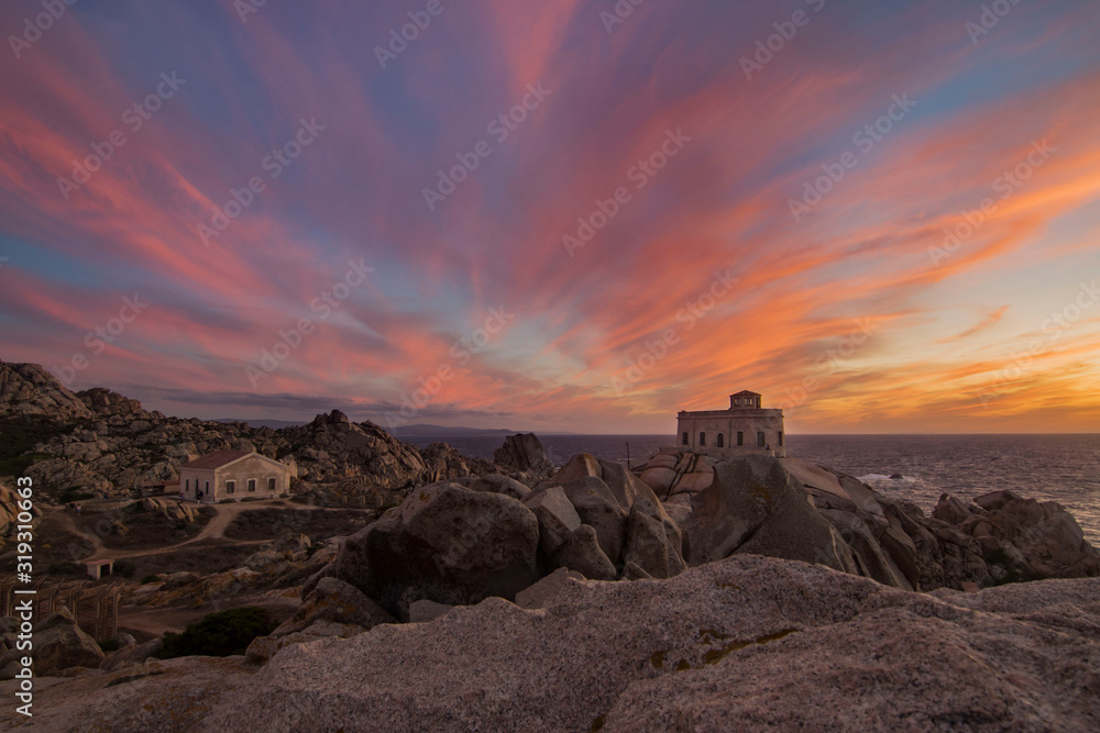Sunset at the Capotesta lighthouse in Sardinia