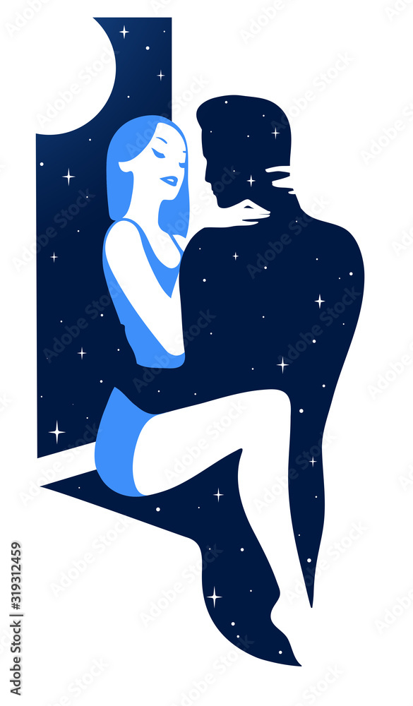 custom made wallpaper toronto digitalVector illustration of a young couple in love. Starry night and moonlight.