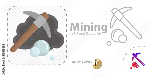 Mining Hammer vector flat illustration, solid, line icon