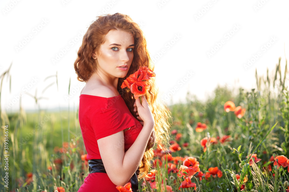 Pretty young woman in a red dress. Beautiful make-up. The concept of health, nature, cosmetics Pretty young woman in a red dress. Beautiful make-up. The concept of health, nature, cosmetics