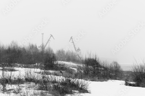 winter landscape with river and trees