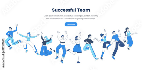 Professional teamwork web banner vector template. Friendly office staff, business company website landing page concept. Successful team, cheerful people group outline illustration with text space