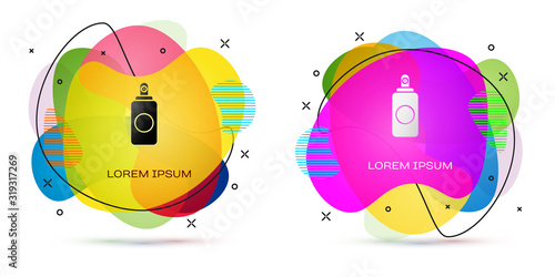 Color Spray can for air freshener, hairspray, deodorant, antiperspirant icon isolated on white background. Abstract banner with liquid shapes. Vector Illustration