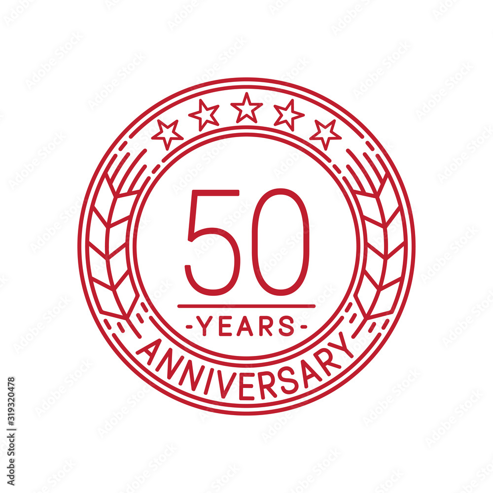 50 years anniversary celebration logo template. Line art vector and illustration.