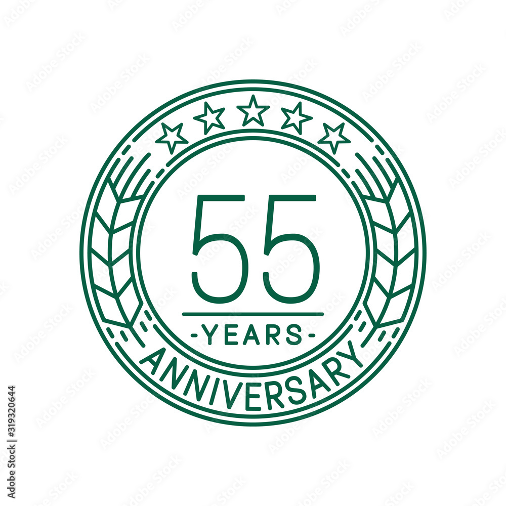 55 years anniversary celebration logo template. Line art vector and illustration.