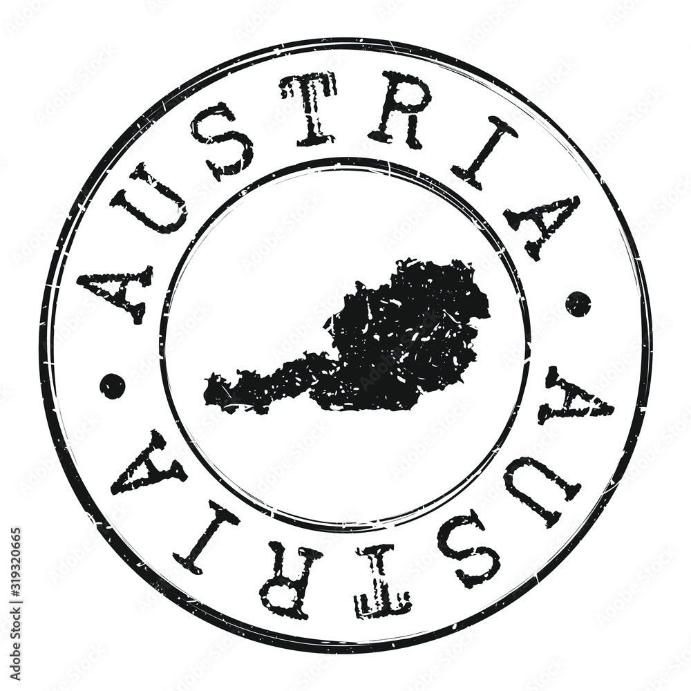 Austria Stamp Silhouette Map. Postal Passport Stamp Round Vector Icon