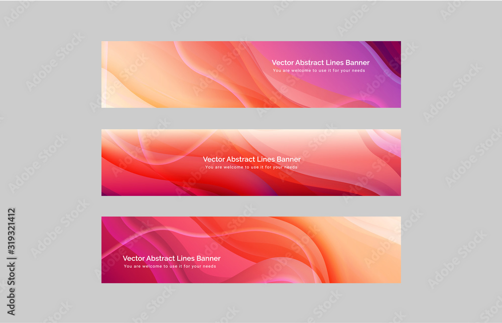 Fototapeta premium Abstract red color waves wide banners template set