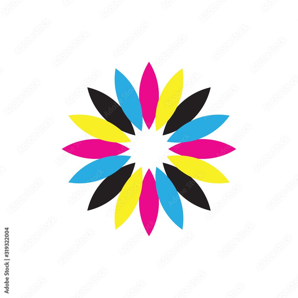 CMYK color Flower logo design vector