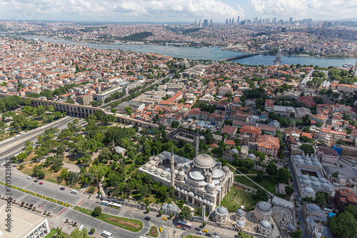 Istanbul View from Helicopter. Sehzadebasi Mosque, Istanbul, Turkey photo